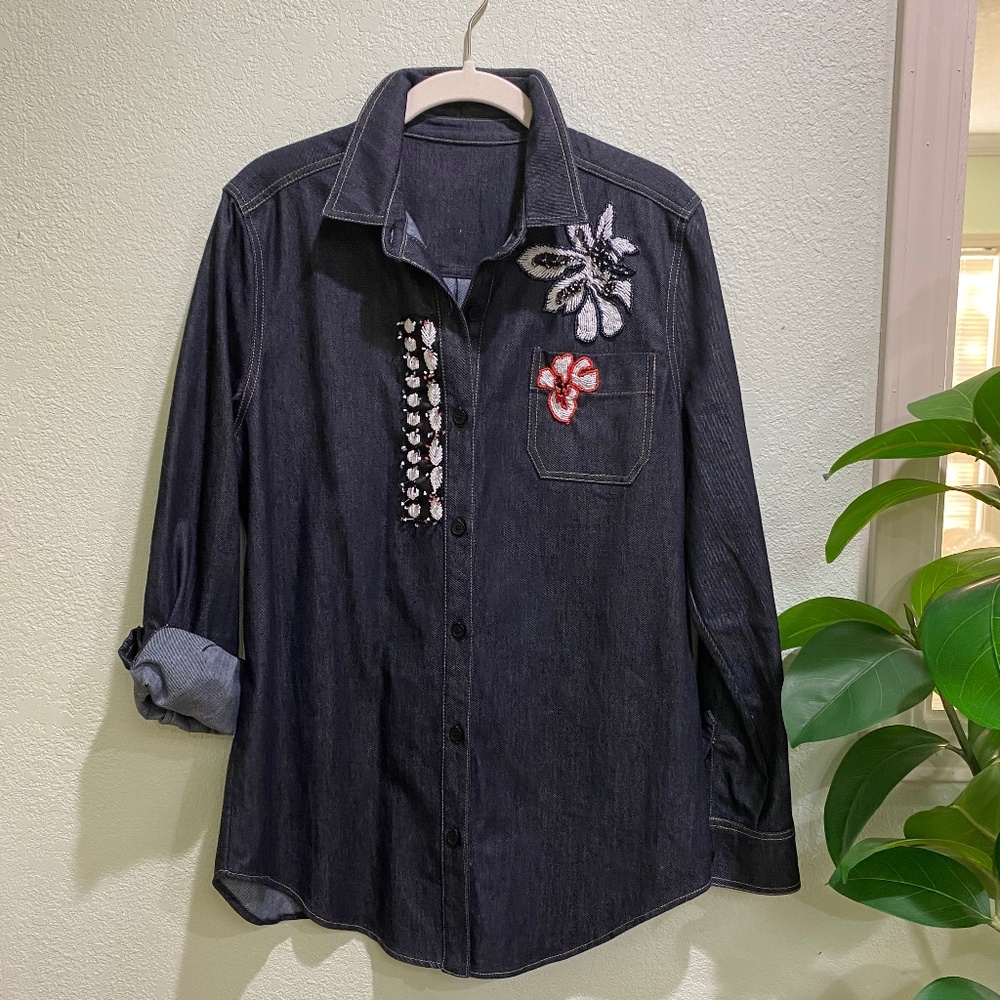 Dior denim beaded runway shirt jacket 38